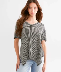 BKE Striped Open Weave Top Black Cream Discount