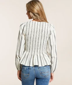Blu Pepper Striped Peplum Top Cream Black Discount
