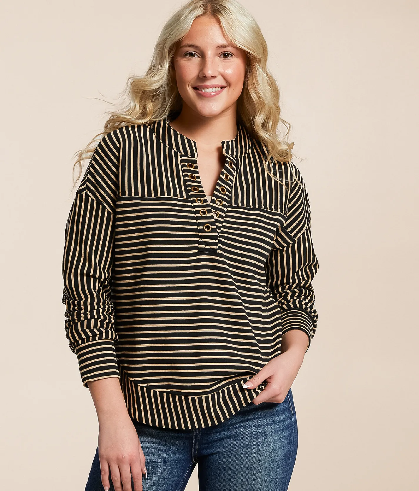 Tops | Blu Pepper Striped Pullover Ivory
