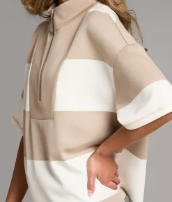 Tops | BKE Striped Quarter Zip Pullover Cobblestone White