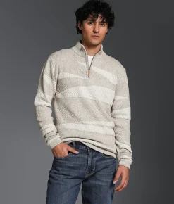 Outpost Makers Striped Quarter Zip Sweater Lt Brown Combo Discount