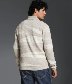 Outpost Makers Striped Quarter Zip Sweater Lt Brown Combo Discount