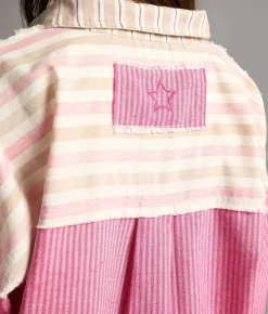 Tops | BKE Striped Raw Edge Shirt Tan Pink