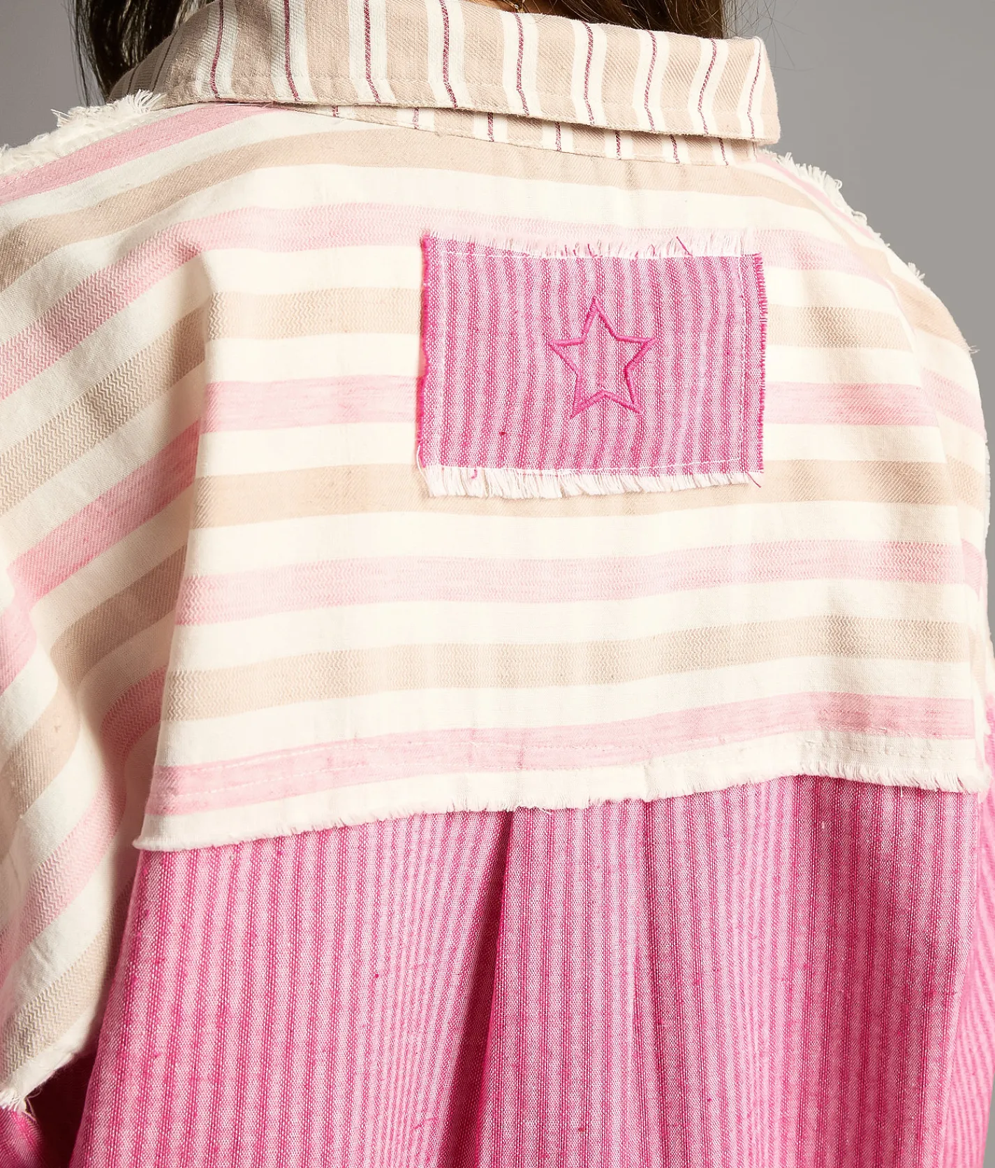 Tops | BKE Striped Raw Edge Shirt Tan Pink