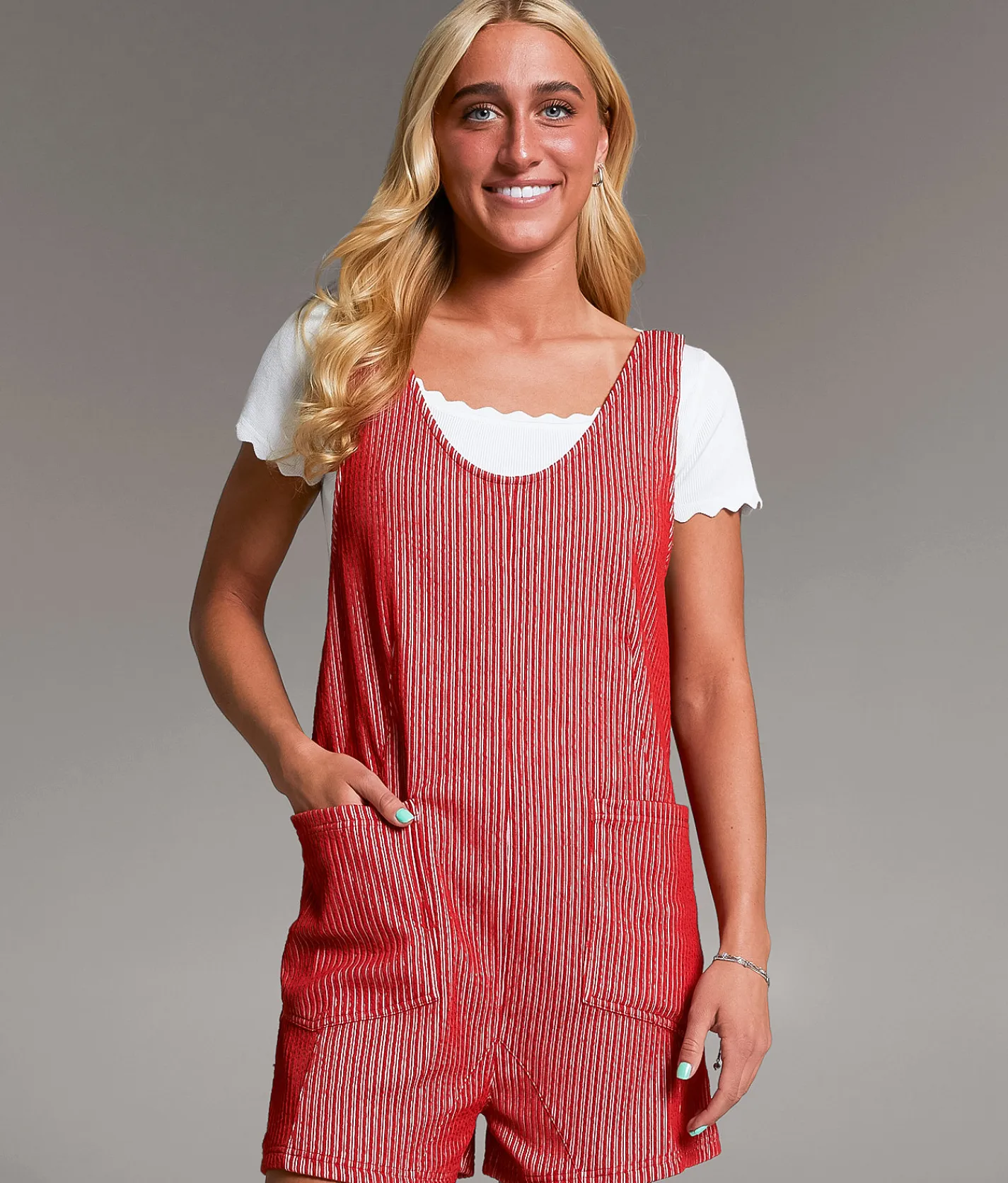 BKE Striped Romper Red Clearance