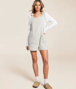 Willow & Root Striped Romper Taupe White Hot