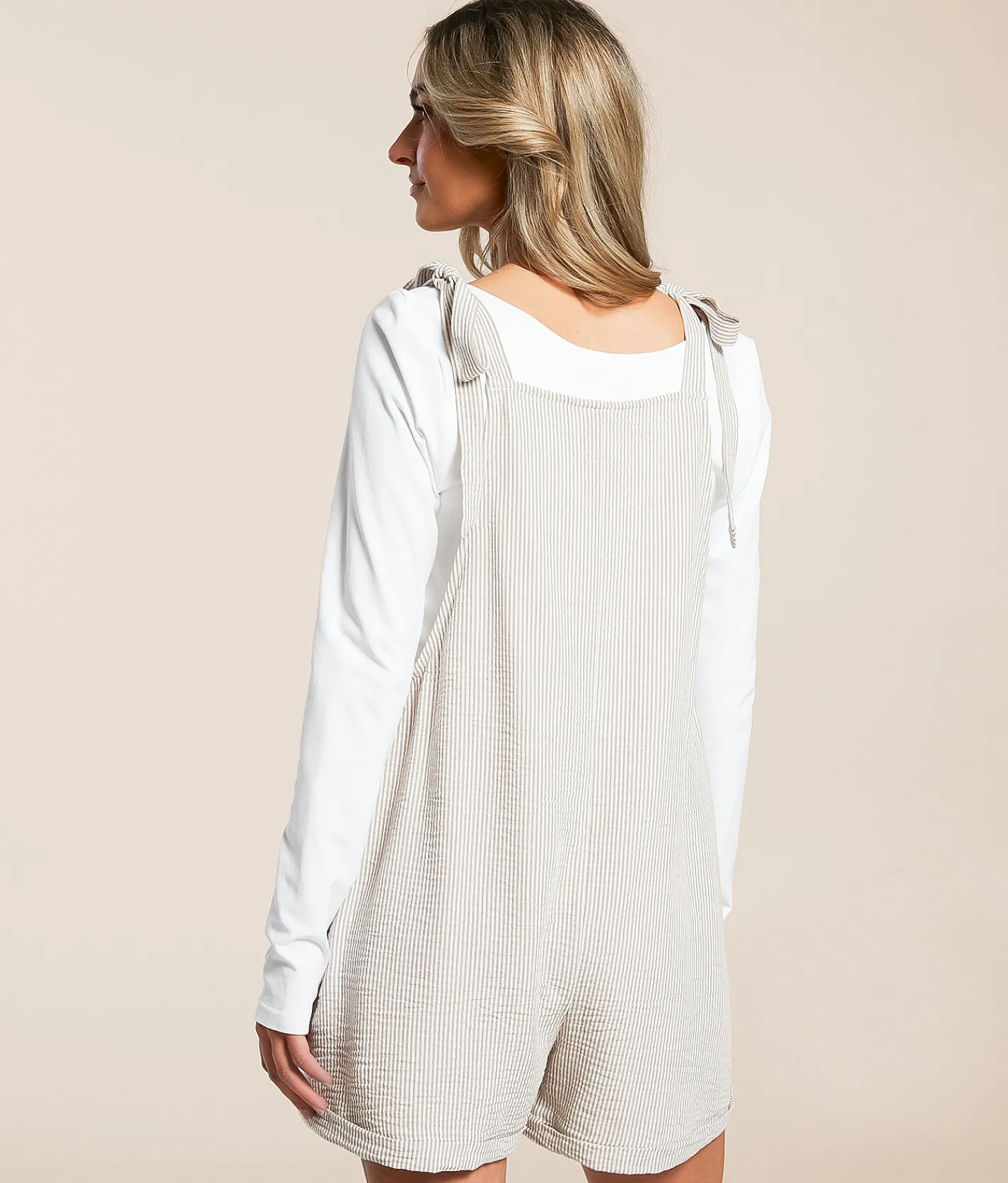 Willow & Root Striped Romper Taupe White Hot
