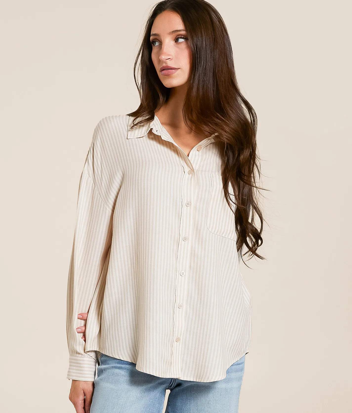 Blu Pepper Striped Shirt Khaki