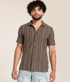Nova Industries Striped Shirt Brown Black Clearance