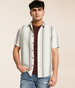 Tops | Nova Industries Striped Shirt Cream Brown
