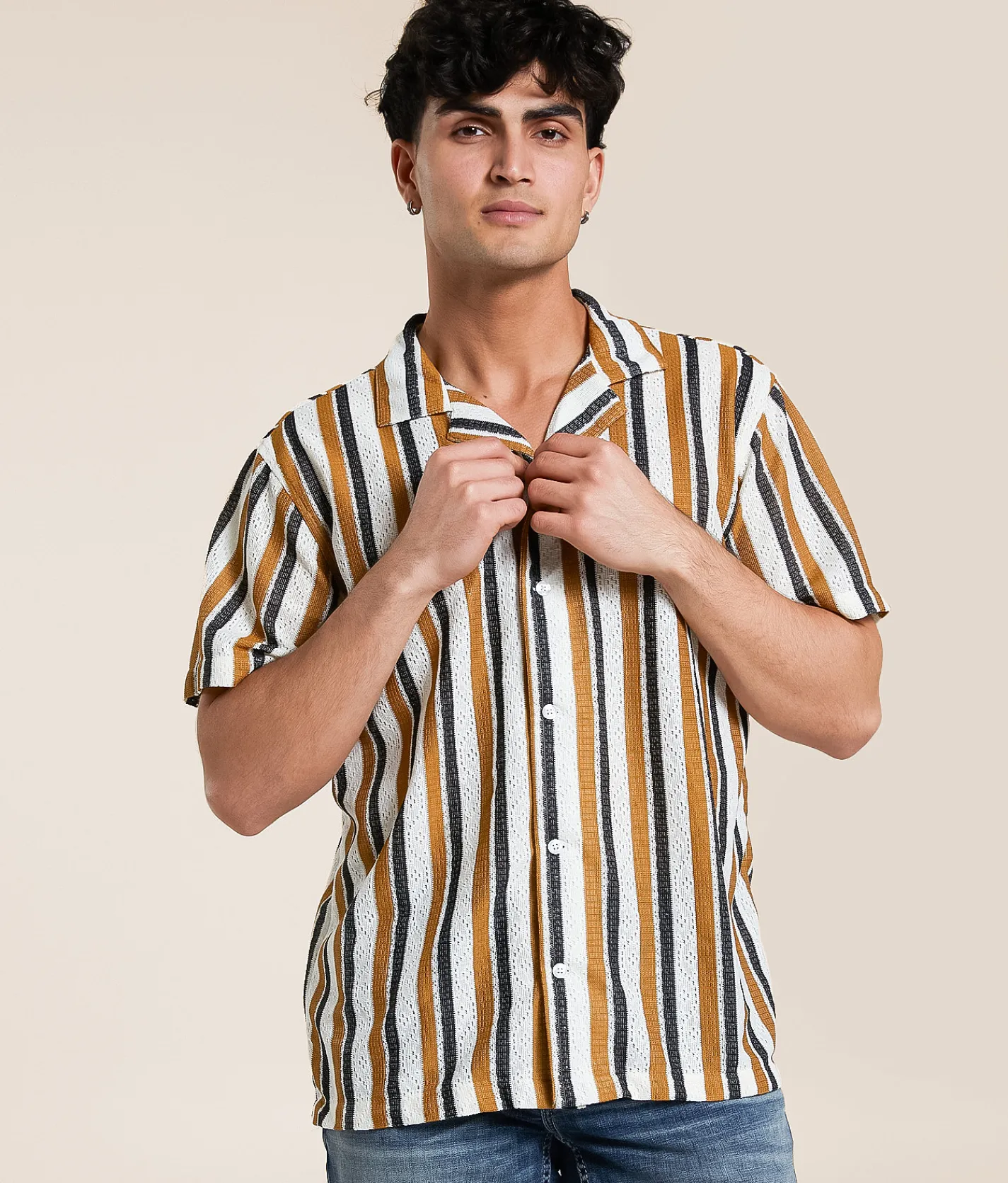 Valor Striped Shirt Black Gold Outlet