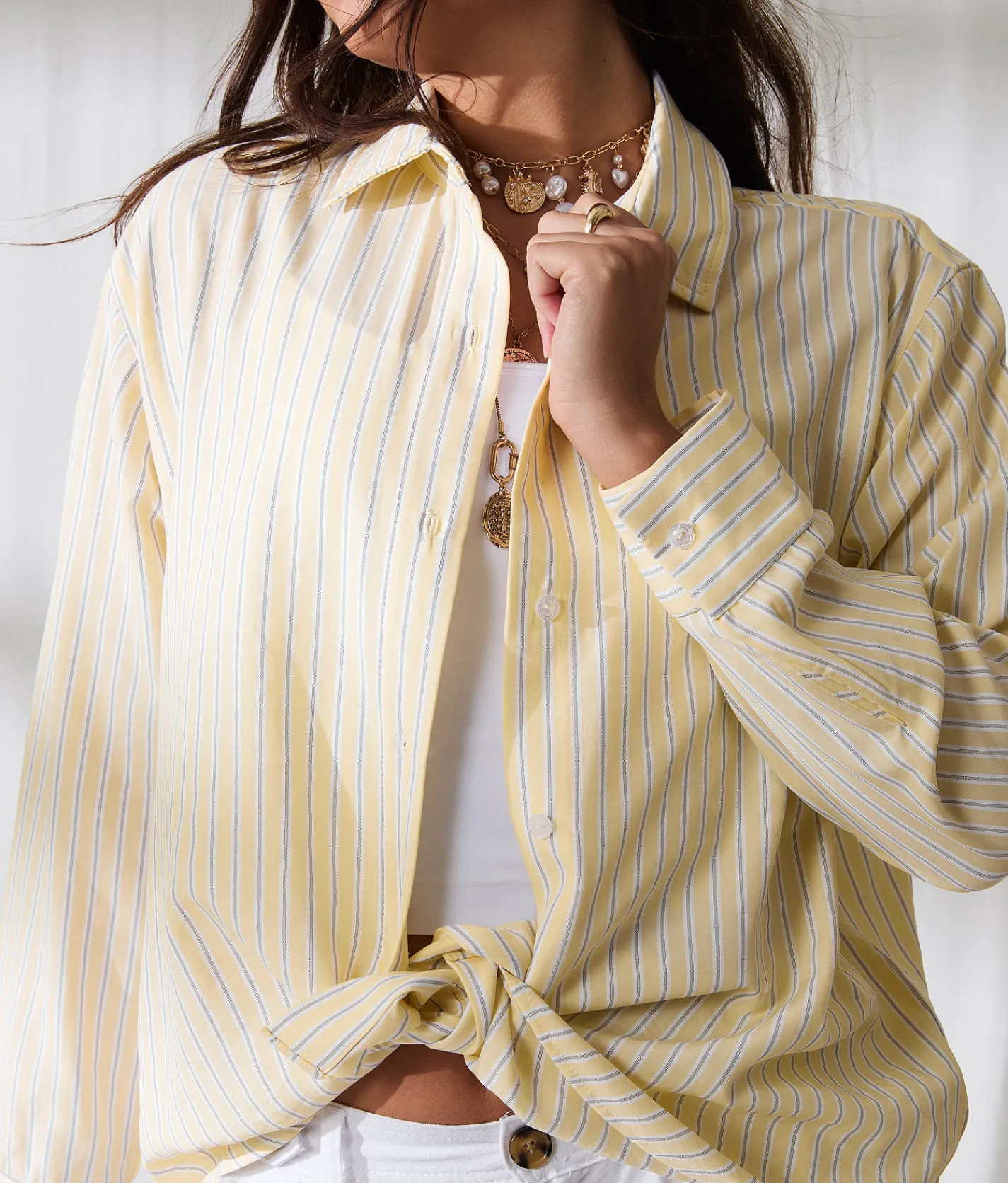 Tops | 33 Coastal Striped Shirt Yellow