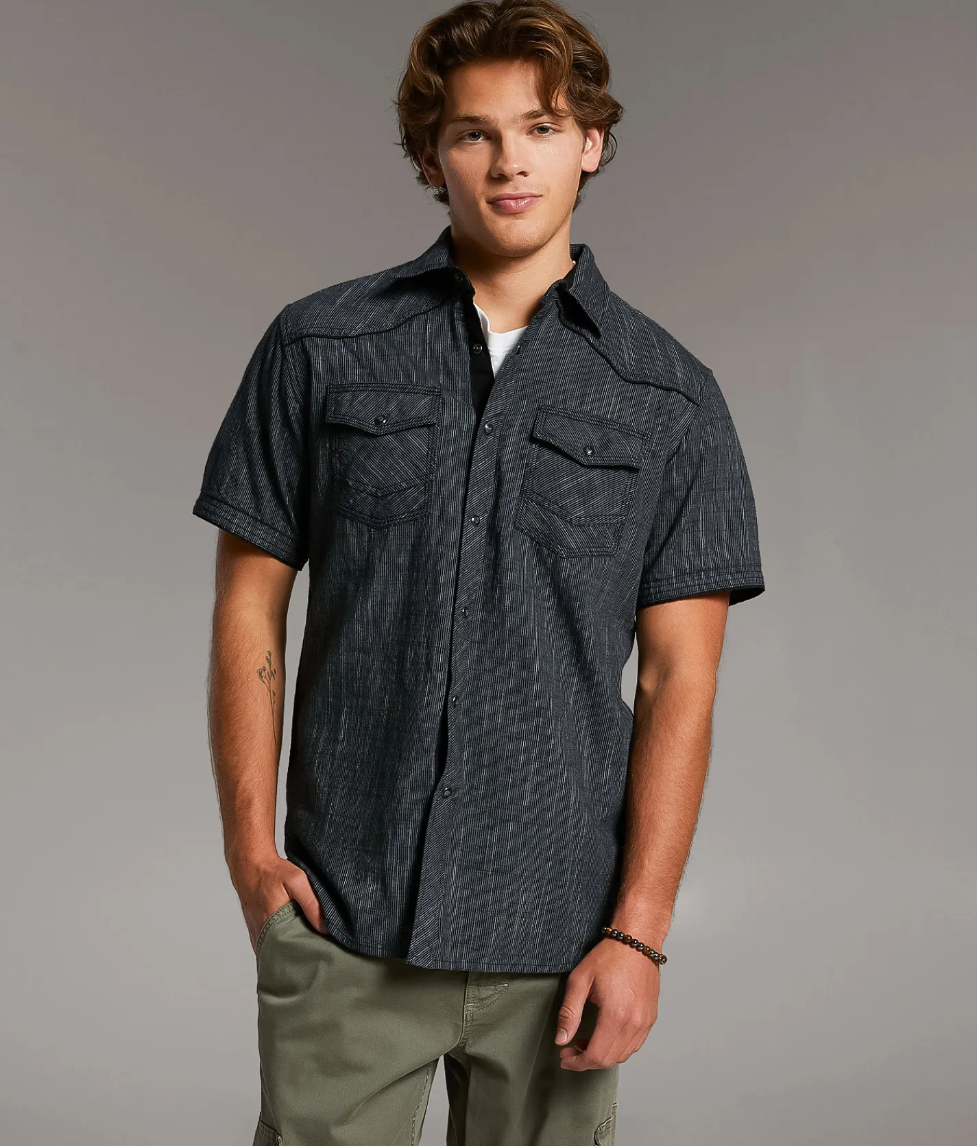 BKE Striped Standard Shirt Black Grey Best