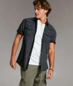 BKE Striped Standard Shirt Black Grey Best