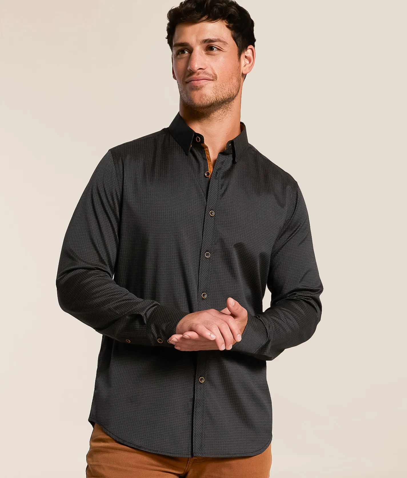 J.B. Holt Striped Standard Stretch Shirt Black Hot