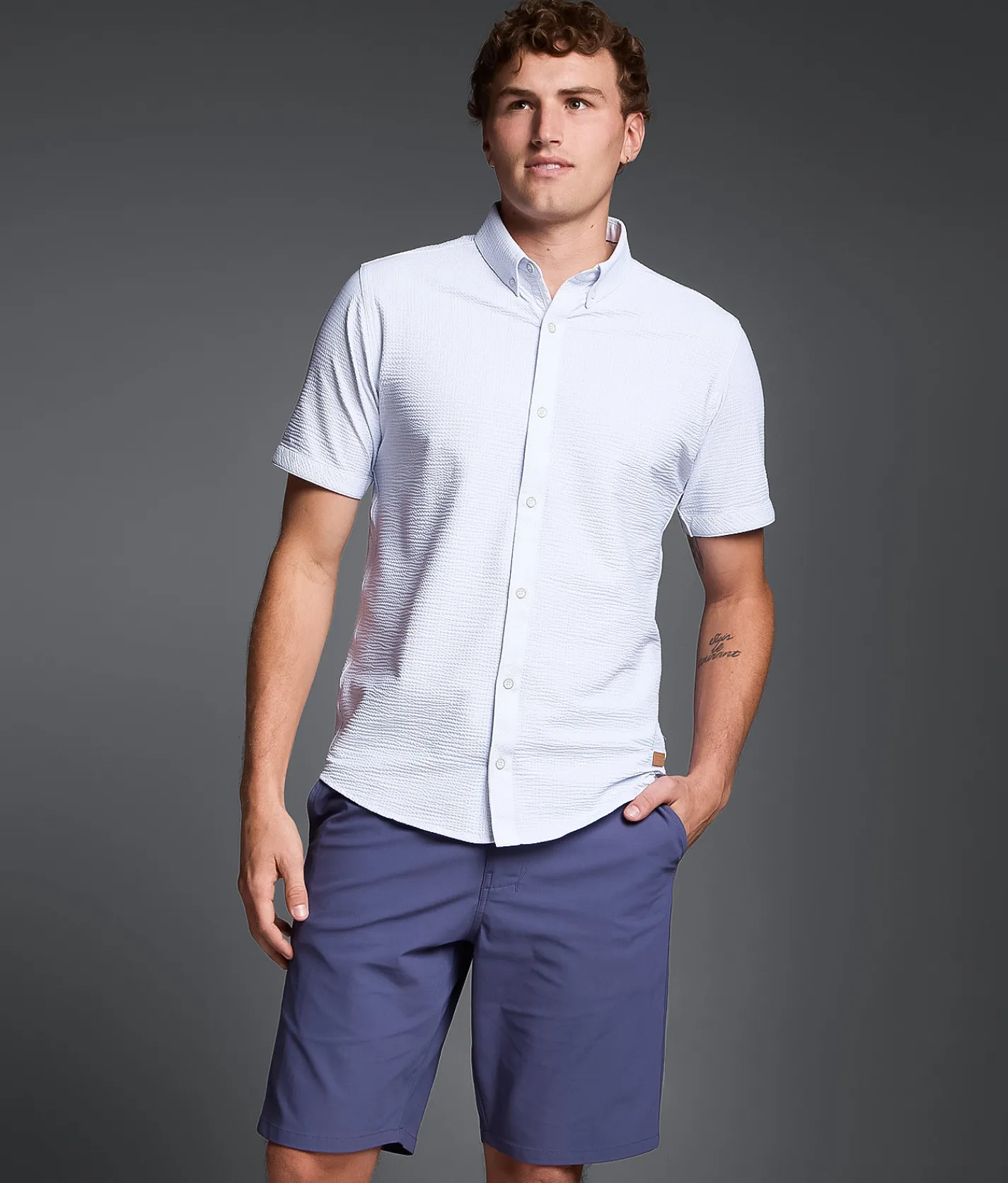 Outpost Makers Striped Standard Stretch Shirt White Blue Clearance