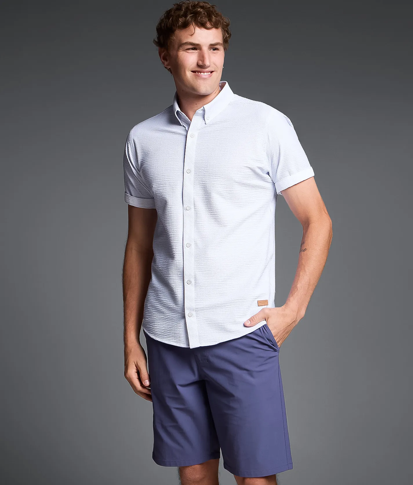 Outpost Makers Striped Standard Stretch Shirt White Blue Clearance