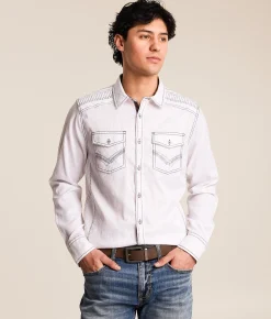 Buckle Black Striped Standard Stretch Shirt White Brown Hot
