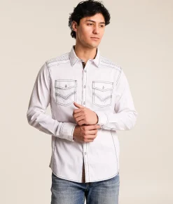 Buckle Black Striped Standard Stretch Shirt White Brown Hot