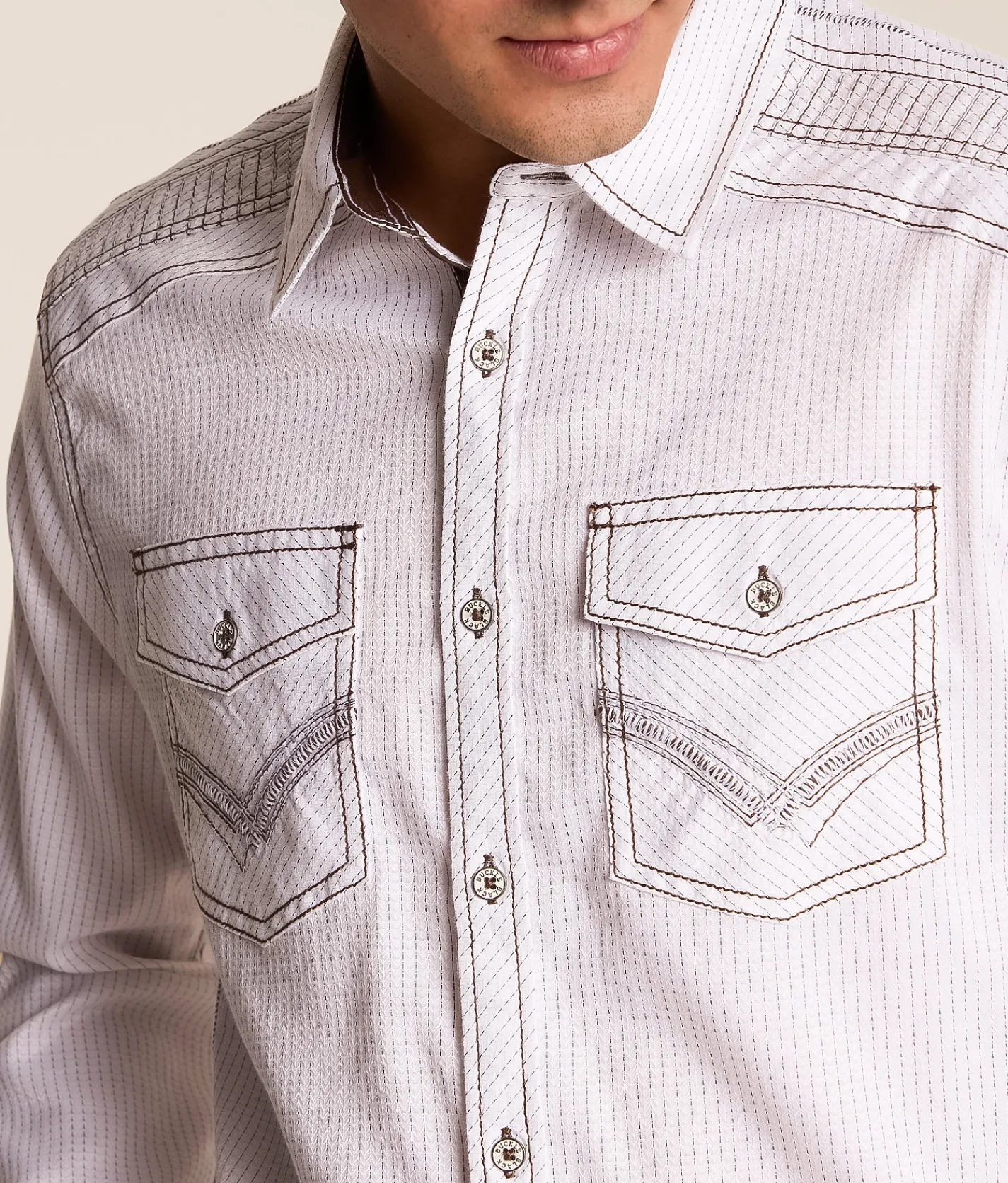 Buckle Black Striped Standard Stretch Shirt White Brown Hot