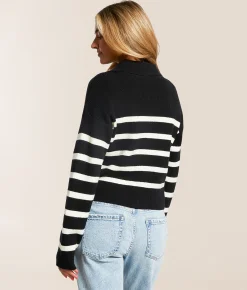 Double Zero Striped Sweater Cream Black Clearance