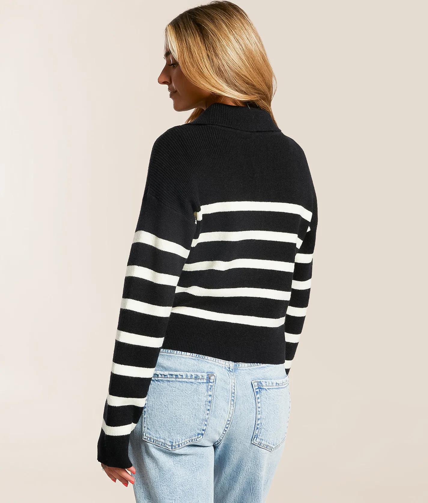 Double Zero Striped Sweater Cream Black Clearance
