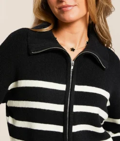 Double Zero Striped Sweater Cream Black Clearance