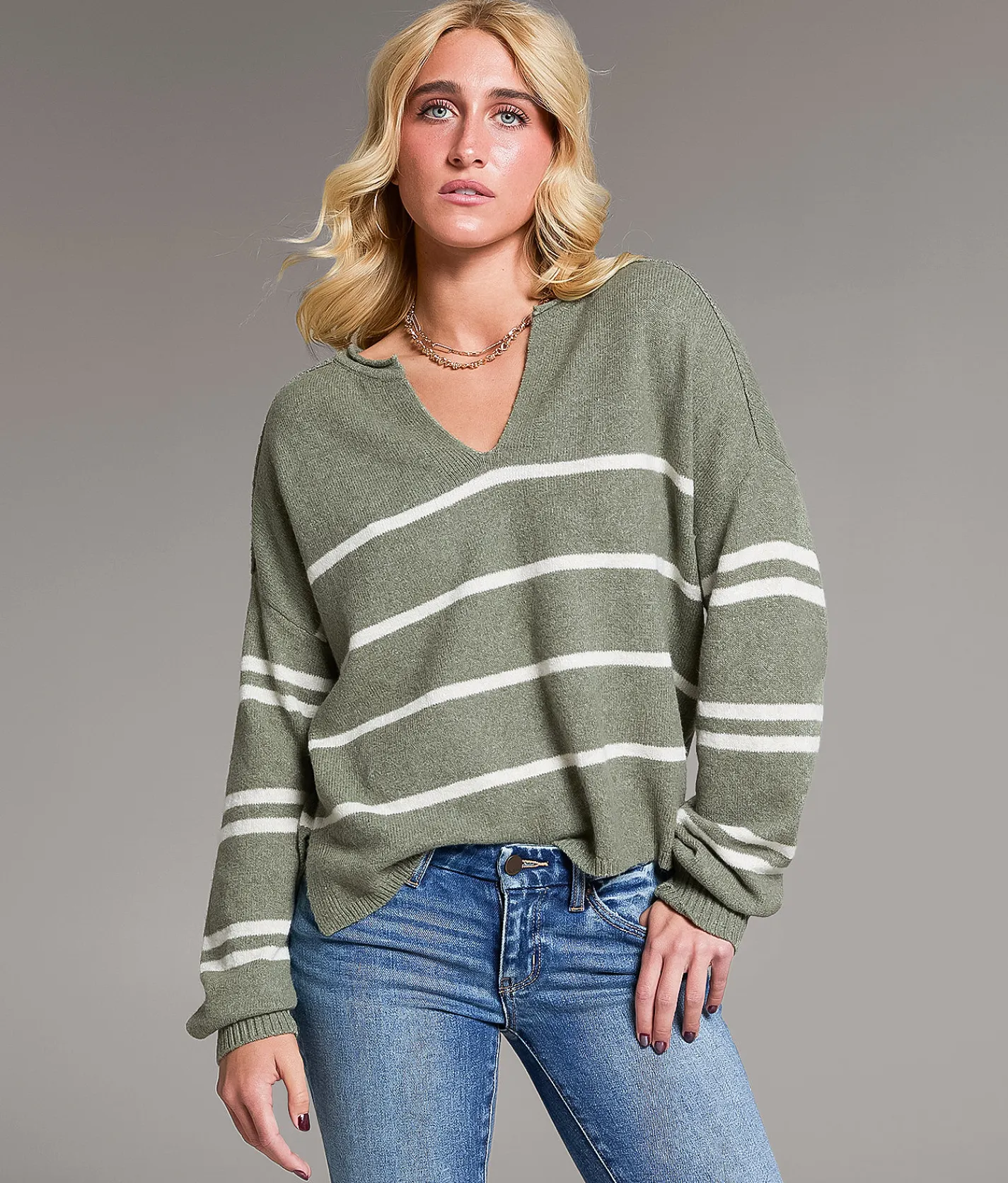 Tops | BKE Striped Sweater Vetiver