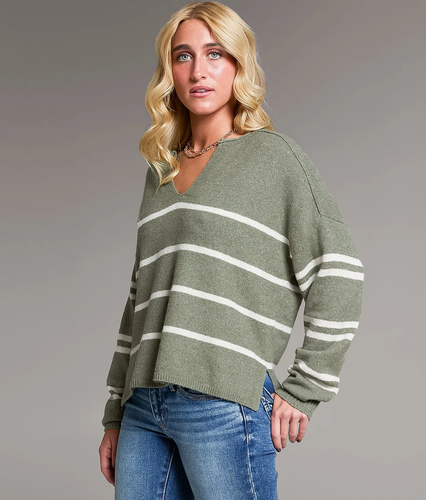 Tops | BKE Striped Sweater Vetiver