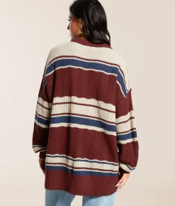 Tops | Gilded Intent Striped Sweater Burgundy Taupe Navy