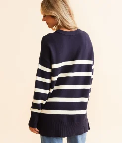 Tops | Blu Pepper Striped Sweater Navy