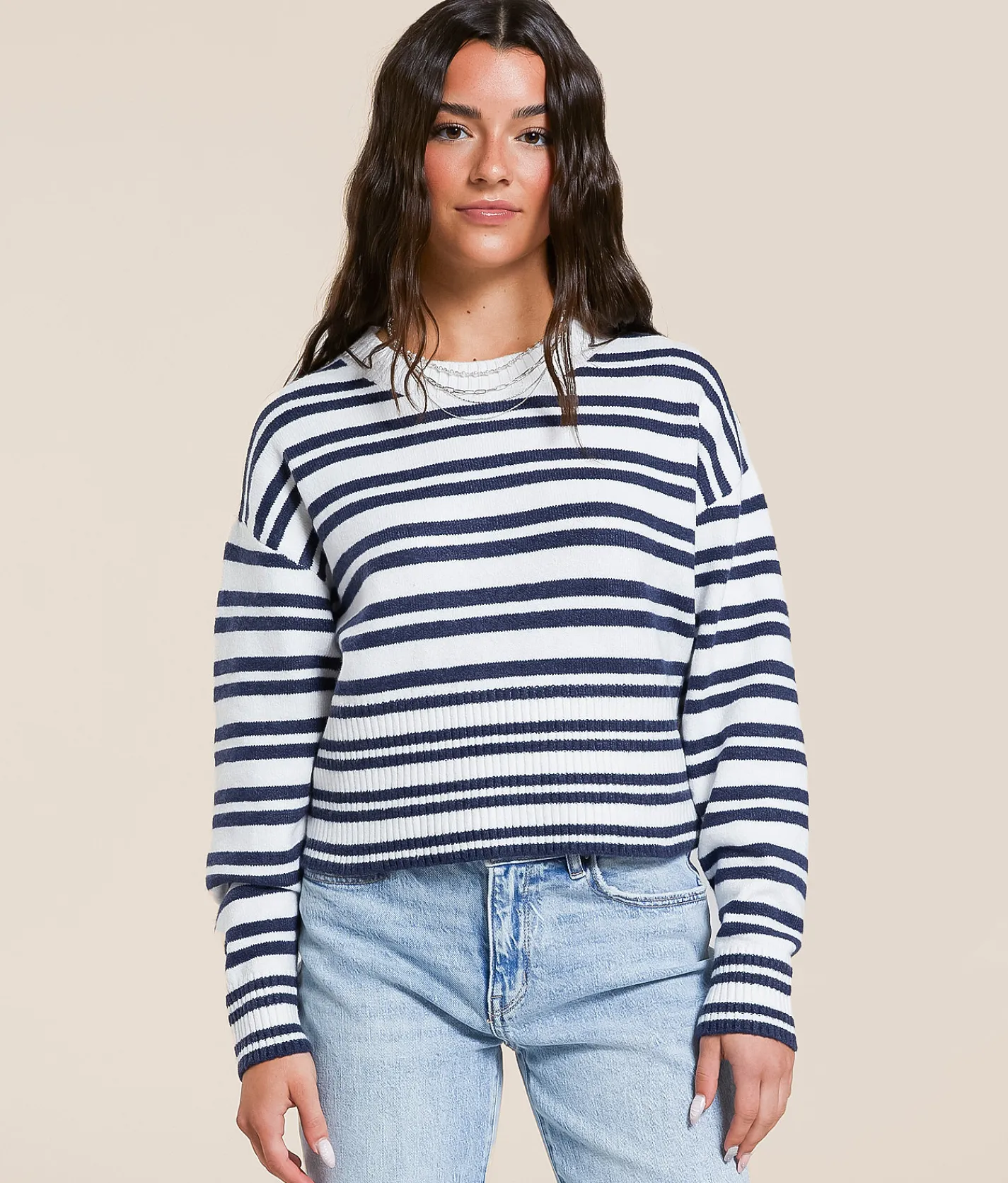 Tops | FITZ + EDDI Striped Sweater Navy White Stripe