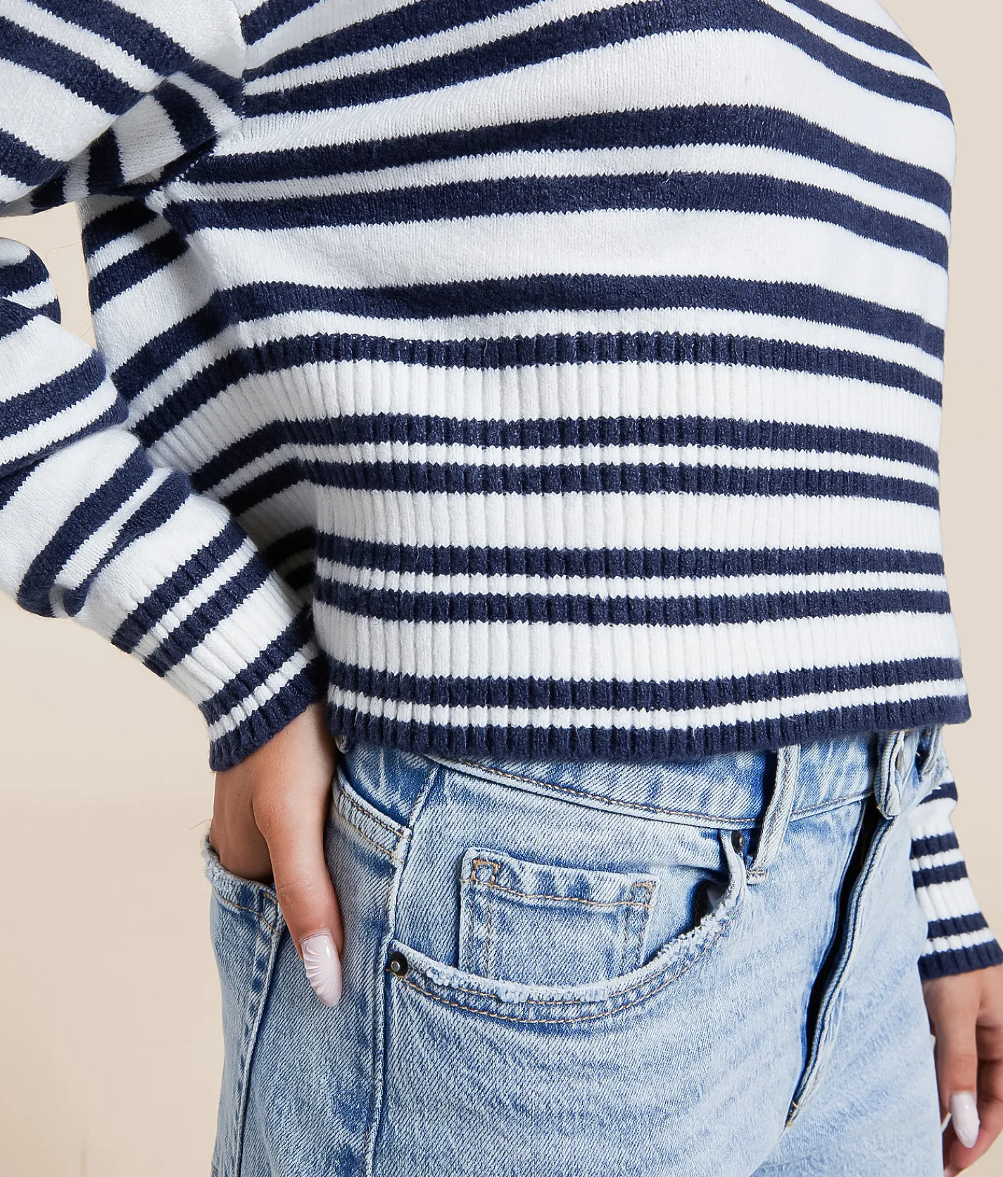 Tops | FITZ + EDDI Striped Sweater Navy White Stripe