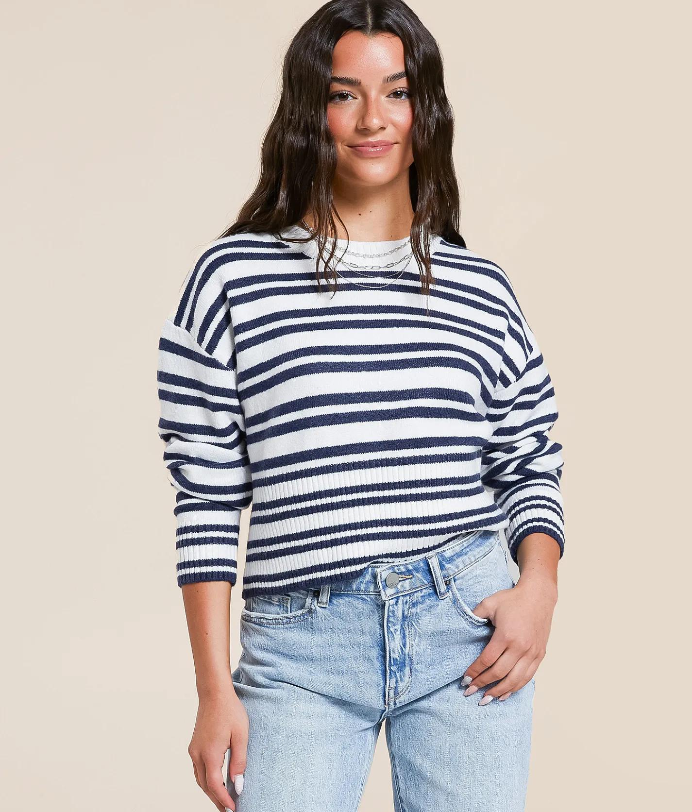 Tops | FITZ + EDDI Striped Sweater Navy White Stripe