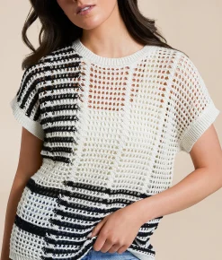 Blu Pepper Striped Sweater Cream Black New