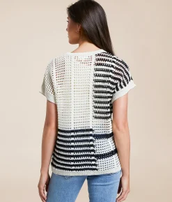 Blu Pepper Striped Sweater Cream Black New