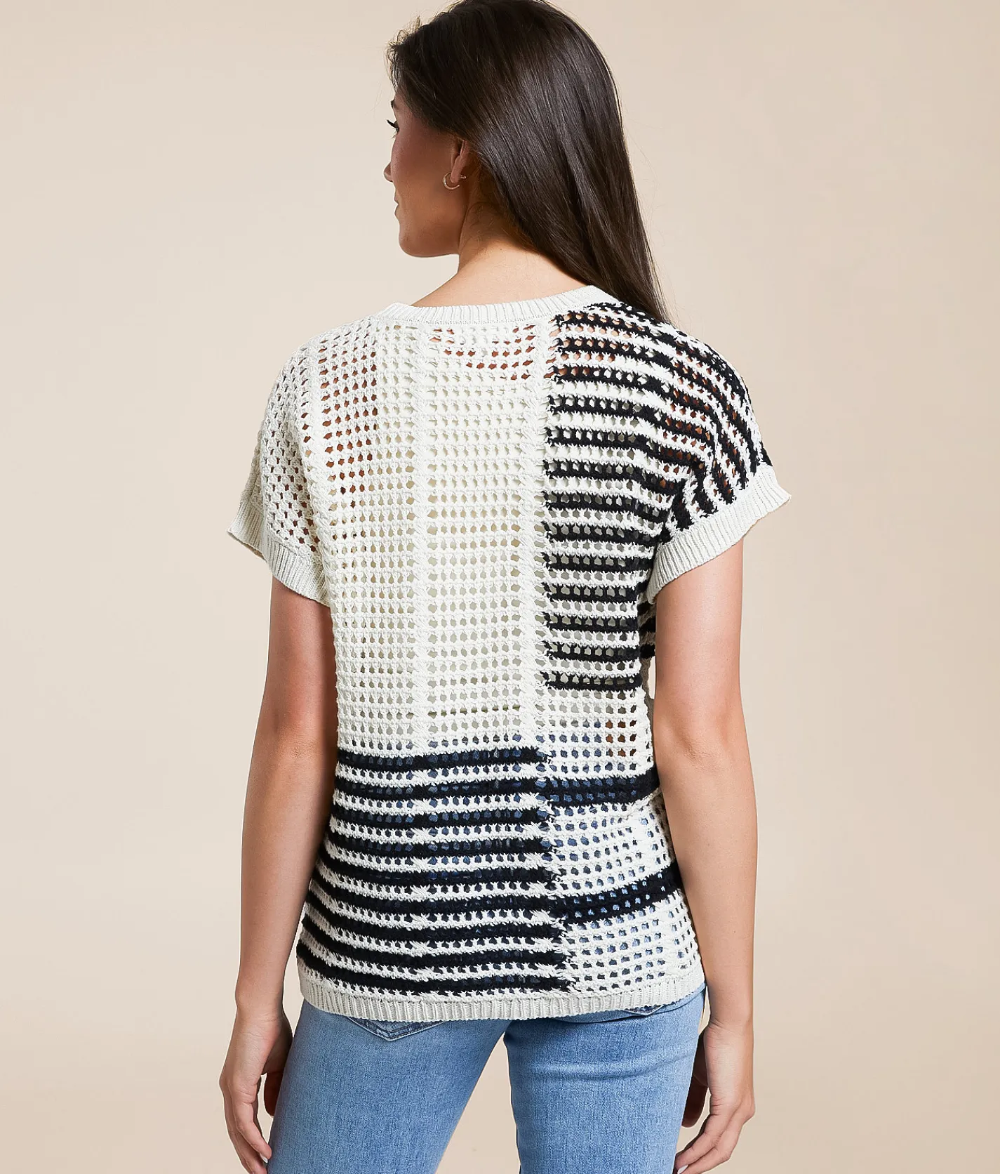 Blu Pepper Striped Sweater Cream Black New