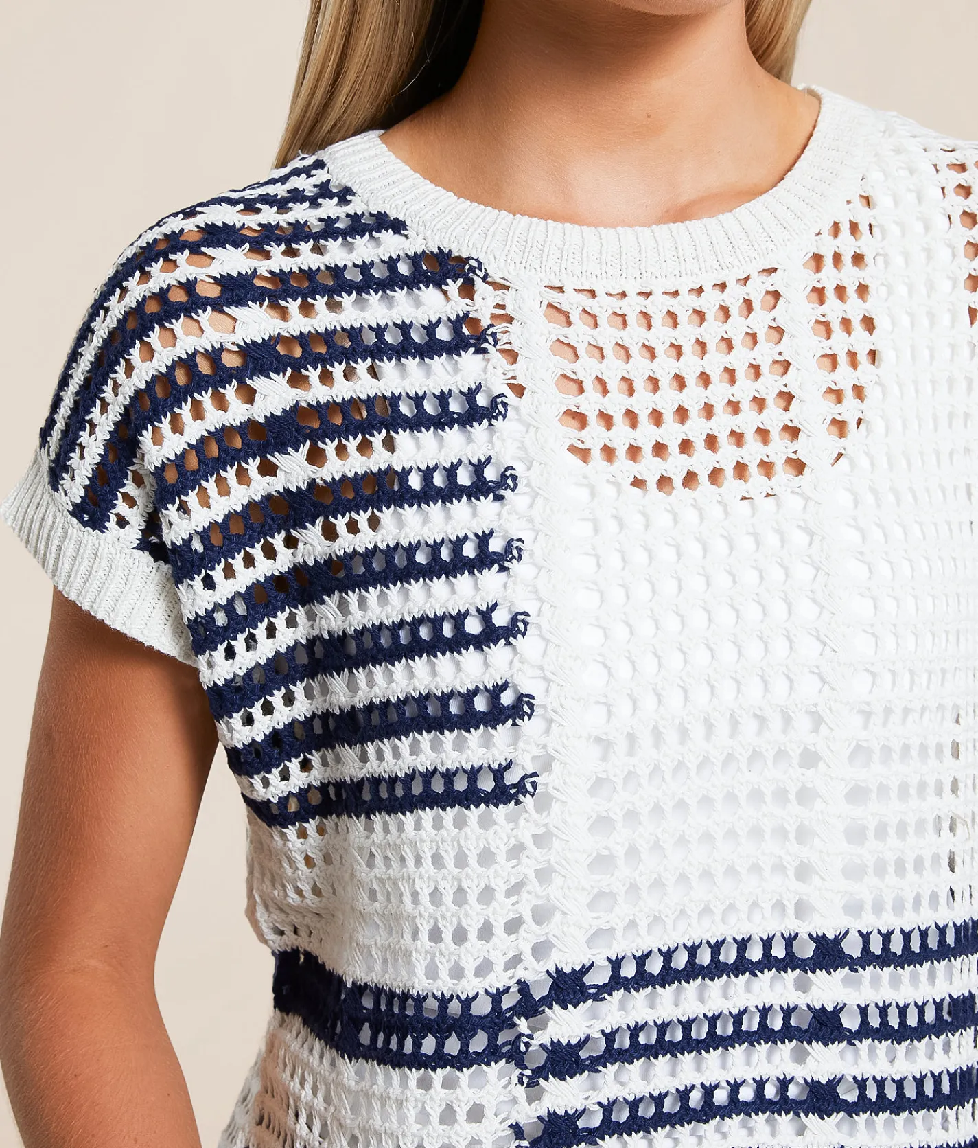 Blu Pepper Striped Sweater Cream New