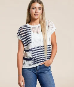 Blu Pepper Striped Sweater Cream New