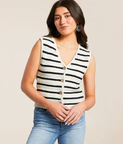 Tops | Double Zero Striped Sweater Tank Top Black Cream