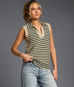 Tops | Buckle Black Striped Sweater Tank Top Bistro Green