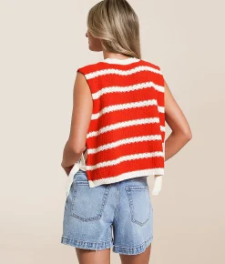Tops | Veveret Striped Sweater Tank Top Red