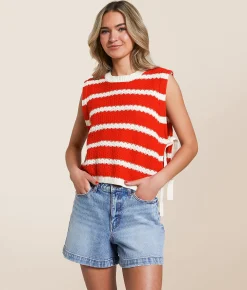 Tops | Veveret Striped Sweater Tank Top Red