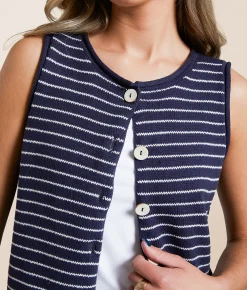 Tops | Blu Pepper Striped Sweater Tank Top Navy