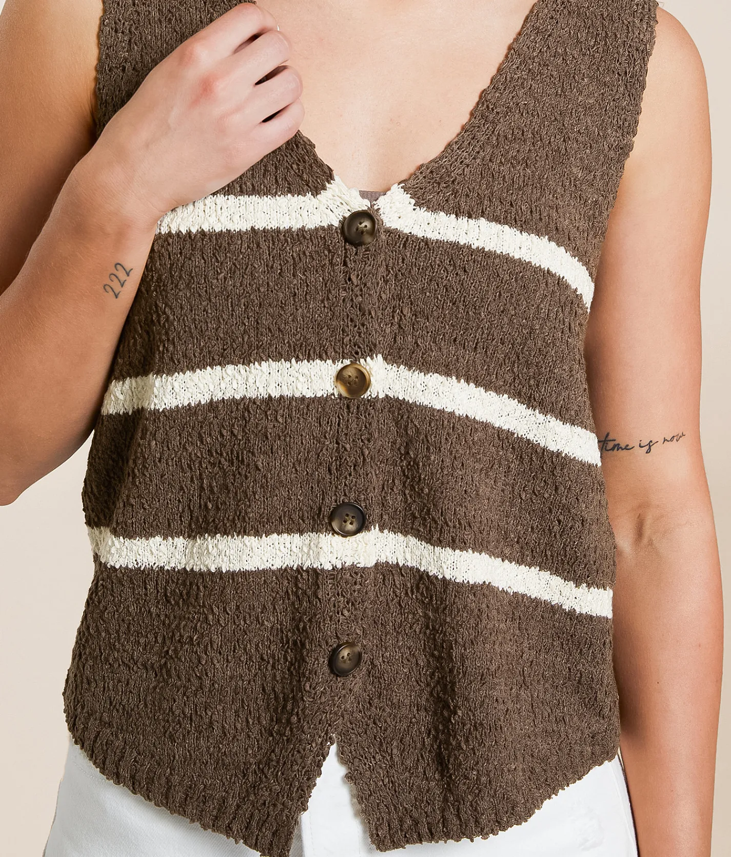 Tops | Blu Pepper Striped Sweater Vest Brown