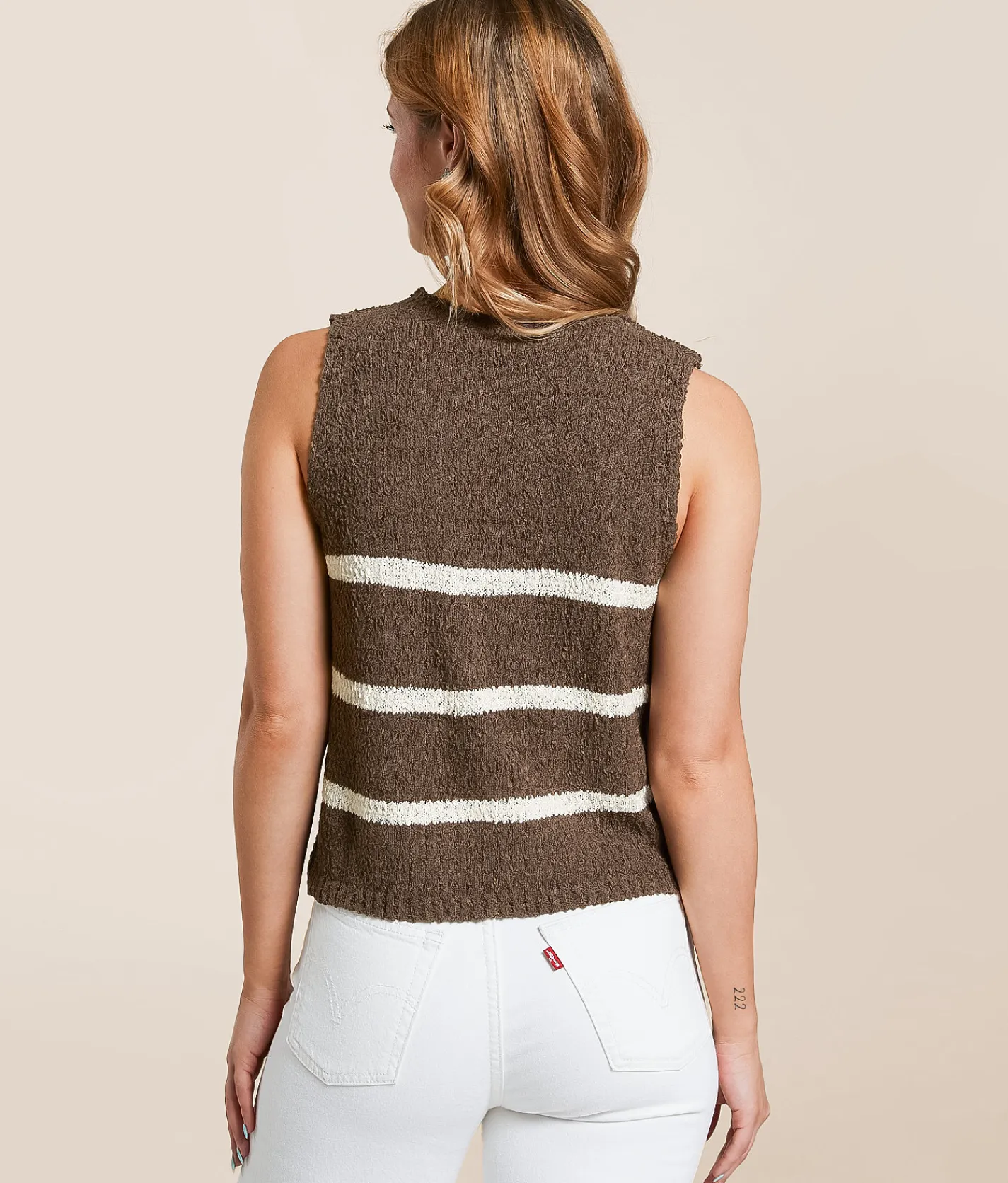 Tops | Blu Pepper Striped Sweater Vest Brown