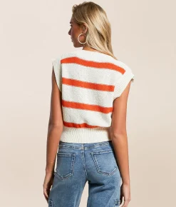 Tops | Double Zero Striped Sweater Vest Tomato Cream