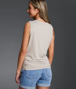 Buckle Black Striped Tank Top Natural