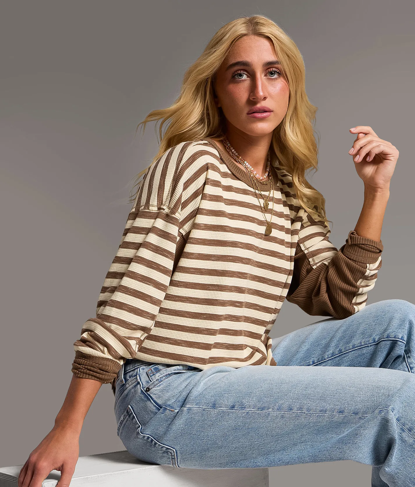 BKE Striped Thermal Coco Ivory Outlet