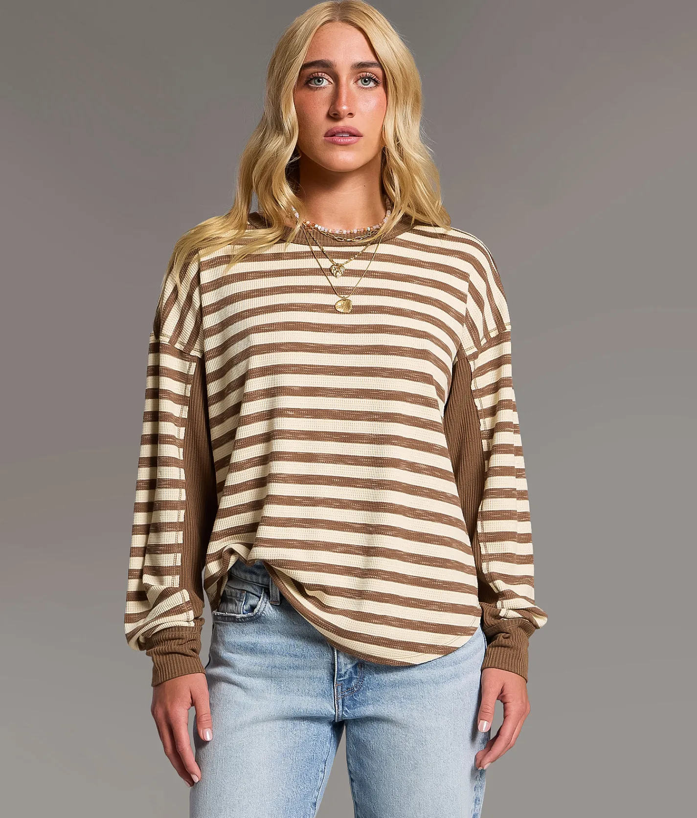 BKE Striped Thermal Coco Ivory Outlet